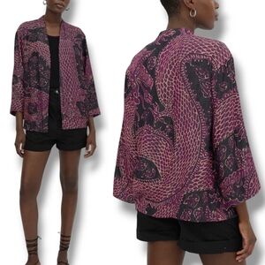 NWT Warm Purple Metallic Pinstripe Dragon Lightweight Open Front Cardigan Medium